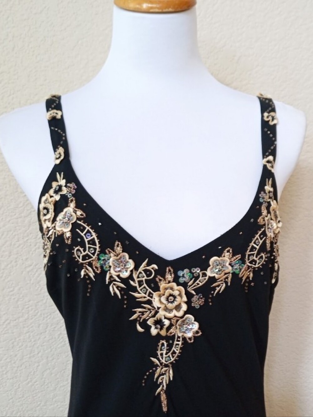 R&M Richards vintage 1990s black embroidered and embellished dress - Picture 7 of 10